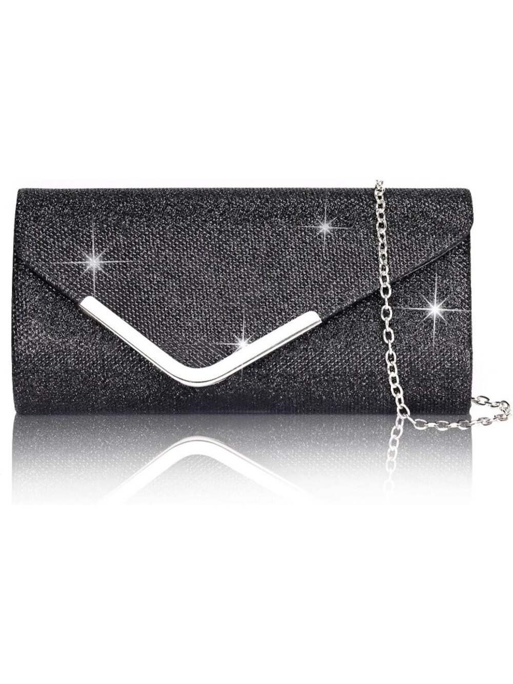 Women's Black Lace Floral Mesh Envelope Chain Crossbody Prom Evening Clutch Bag